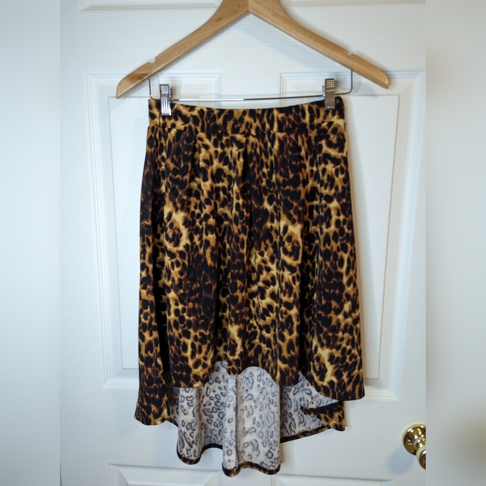 Say anything Brown leopard print hi low skater skirt NO SIZE TAG Y2K